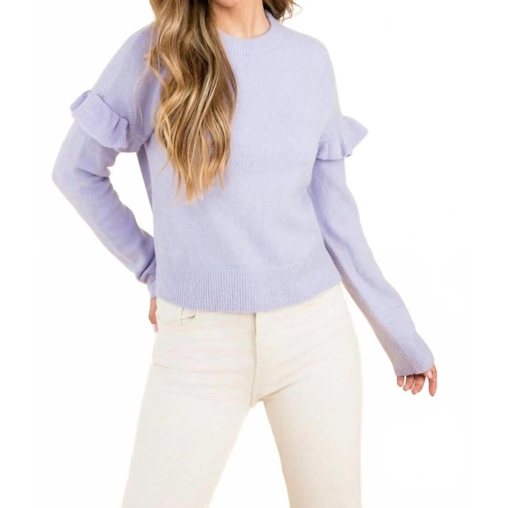 New THML Gianna Sweater Lilac Purple Long Sleeve Ruffle Feminine Cottage XS